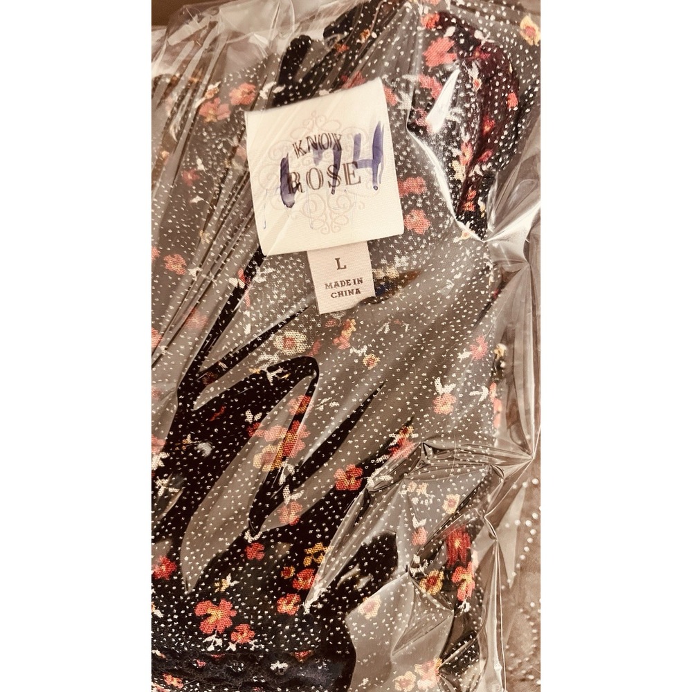 Knox Rose Women's Dark Floral Top Size L Peasant Long Sleeve Black Red Lace - Picture 16 of 16